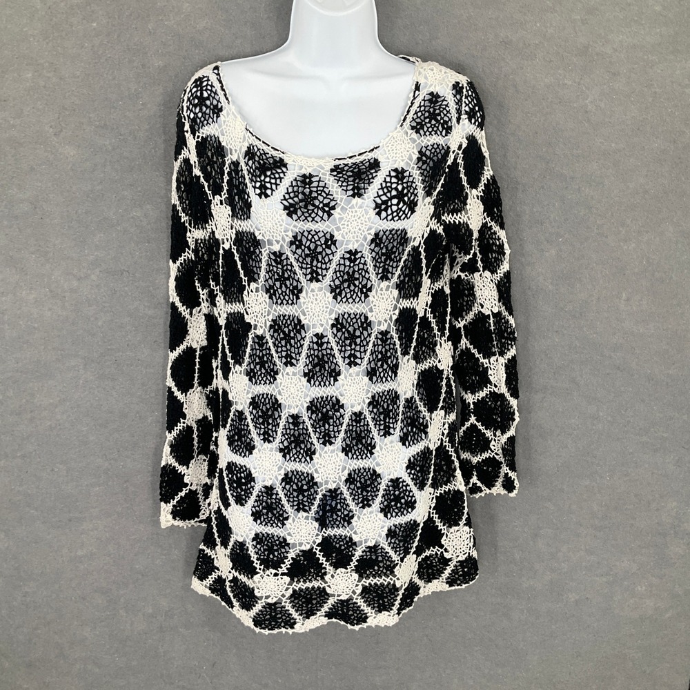 Etcetera Top Cotton Crochet Knit Black & White Grunge Fairy‎ Festival Goth Sz M